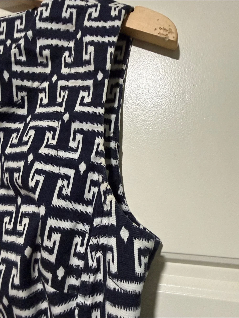 Tory Burch Navy and White Geo-Print Sleeveless Midi Dress